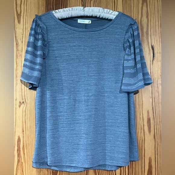 Retrology Dusty Blue Ruffle Flutter Sleeve Flowy Blouse Top - Picture 1 of 12
